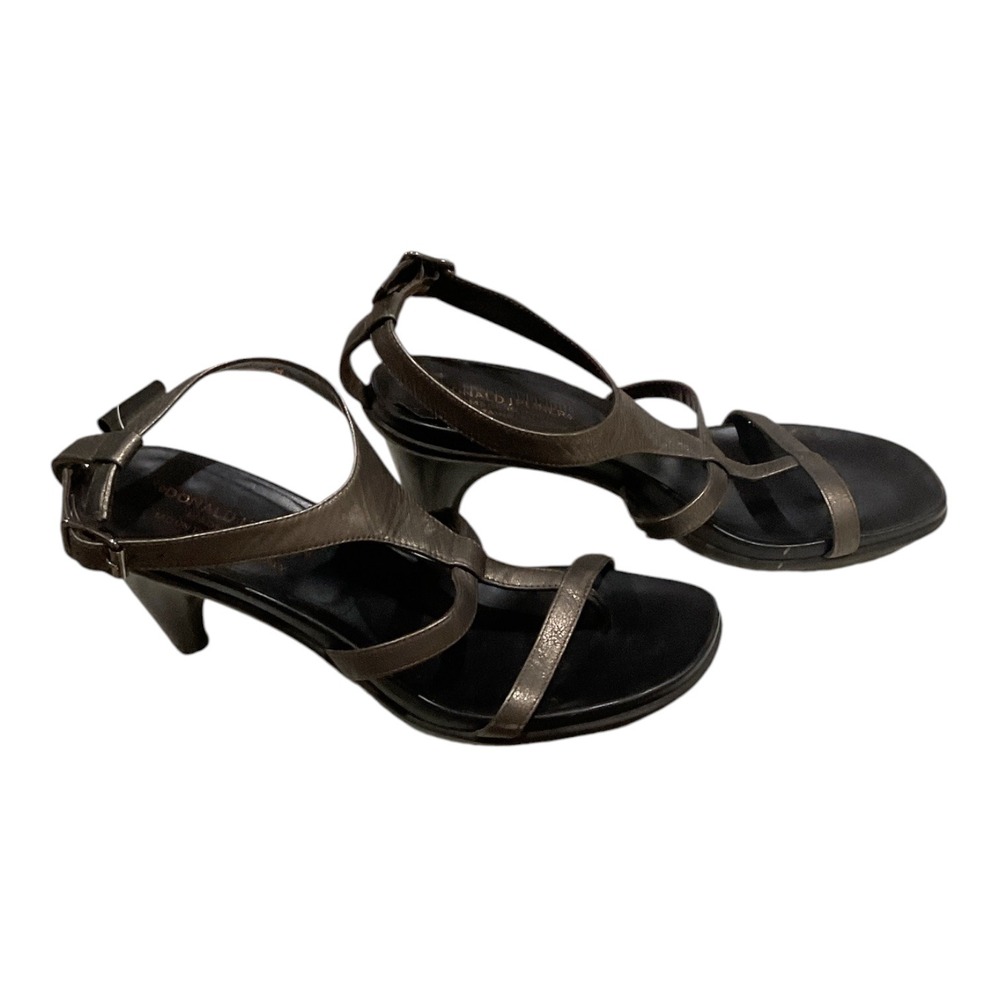 Donald J Pliner Metallic Bronze Leather Strappy Kitten Heel Sandals italy Sz 7.5 - Picture 3 of 4